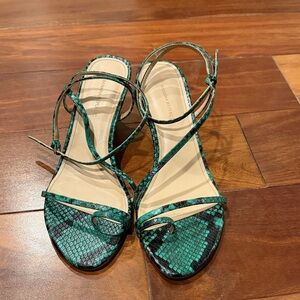 Banana Republic Teal Snake-Print Strappy Heels